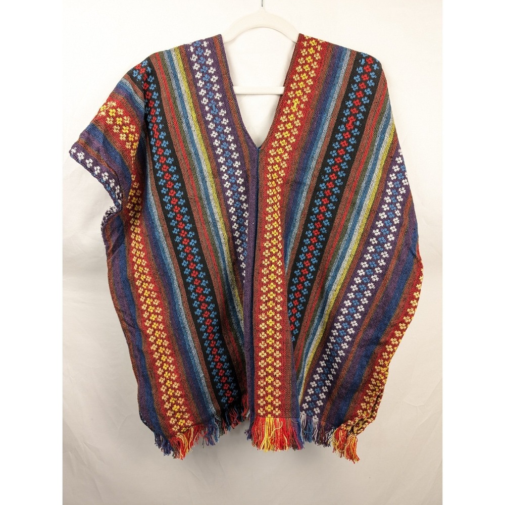 Elephant Jungle Sanctuary Thai Woven Kaftan Top Size M Multicolor Granola Hippie - Picture 6 of 8